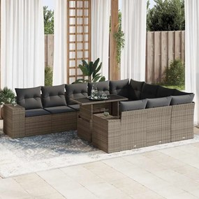 vidaXL 11 pcs conjunto sofás de jardim c/ almofadões vime PE cinzento