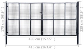 Portão de jardim em rede aço galvanizado 400x175 cm cinzento