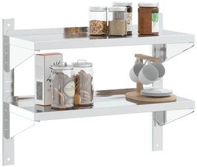 Estante parede 2 prateleiras 75x30x60 cm aço inoxidável prata