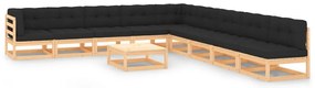 10 pcs conj. lounge jardim c/ almofadões antracite pinho maciço