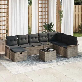 vidaXL Conjunto de Sofá de 9 Peças com Almofadas Cinza Polirattan