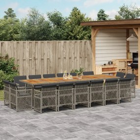 vidaXL 17 pcs conj. de jantar p/ jardim c/ almofadões vime PE cinzento