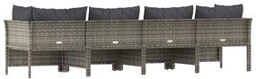 4 pcs conjunto lounge de jardim c/ almofadões vime PE cinzento