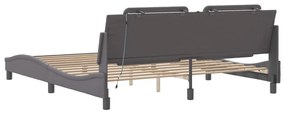 Estrutura de cama c/ luzes LED 180x200cm couro artificial cinza