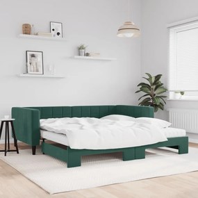 vidaXL Sofá-cama c/ gavetão e colchões 100x200cm veludo verde-escuro