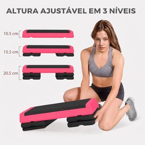 Step Aeróbico Antiderrapante para Fitness com 3 Níveis de Altura 77x36x20,5 cm Rosa e Preto