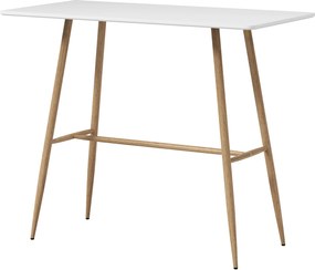 Mesa de bar retangular para 4 pessoas 120 x 60 x 98 cm (BANCOS NÃO INCLUIDOS), com pés em aço com efeito de madeira, montagem fácil, branca