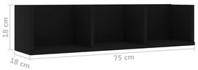Prateleira de parede para CD 75x18x18 cm contraplacado preto