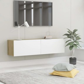 vidaXL Móvel TV 120x30x30cm derivados madeira branco e carvalho sonoma