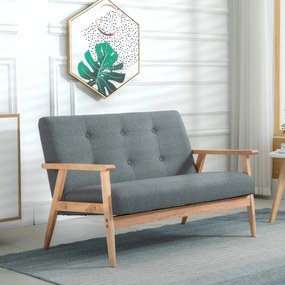 Sofá de 2 lugares de estilo escandinavo com braços, pés de madeira, 115  x 66,5  x 73 cm, cinzento