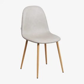 Cadeira De Jantar Glamm Em Couro Sintético Toupeira Claro & Madeira Natural - Sklum