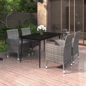 vidaXL 5 pcs conjunto de jantar p/ jardim c/ almofadões vime PE/vidro