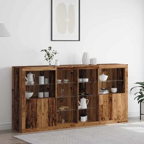 Aparador vidaXL com Luzes LED Madeira Velha 202x37x100 cm Madeira enge