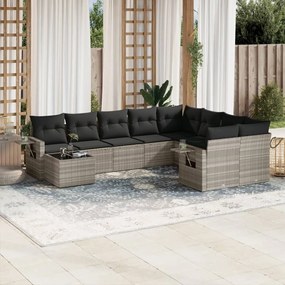 vidaXL 10 pcs conj. sofás jardim com almofadões vime PE cinzento-claro