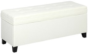 HOMCOM Banco de Armazenamento com 2 Dobradiças de Segurança Tampa Rebatível para Sala de Estar Quarto 120x40x48 cm Creme