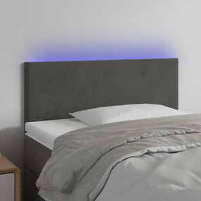 Cabeceira de cama c/luzes LED veludo 100x5x78/88cm cinza-escuro