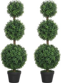 HOMCOM Conjunto de 2 árvores artificiais 101,6 cm 3 bolas de buxo topiárias planta artificial verde PE com vaso para interior e exterior | Aosom Portugal