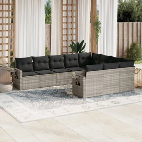 vidaXL 10 pcs conj. sofás jardim com almofadões vime PE cinzento-claro