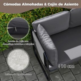 Sofá de jardim exterior 116 x 65 x 59 cm de 2 lugares com almofadas removíveis, apoios de braços laterais e estrutura em metal 116 x 65 x 59 cm cinzen