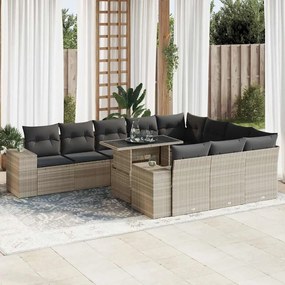 11 pcs conjunto sofás de jardim c/ almofadões vime PE cinzento