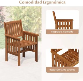 Conjunto de 2 cadeiras de jardim para exterior em madeira maciça, com encosto inclinado e assento em ripas, para varanda, pátio, terraço ou piscina Na