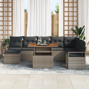 Conjunto de Sofás de Jardim vidaXL 9 Peças com Almofadas Cinza Vime Po