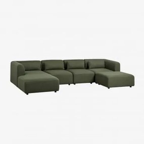 Sofá Modular Chaise Longue Esquerdo De 4 Peças Com Puff Fogler Tecido Pele De Borrego Verde Sálvia - Sklum