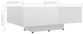 Mesa de centro 85x55x31 cm contraplacado branco brilhante