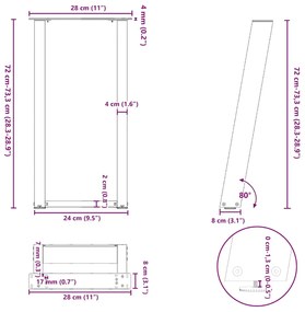 Pés de mesa de console em forma de U, 2 peças, antracite, 28x(72-73) c