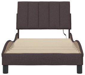 Estrutura de cama sem colchão 90x190 cm tecido castanho-escuro