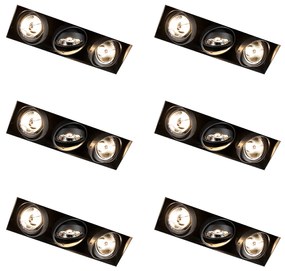 Conjunto de 6 focos embutidos pretos GU10 AR70 sem aro 3-luzes - Oneon