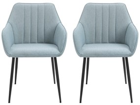 Conjunto de 2 cadeiras de jantar decorativas estofadas em linho com encosto ergonômico, braços e pernas de metal 59,5x56,5x81 cm azul