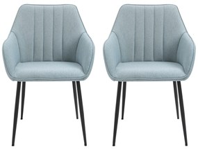 Conjunto de 2 cadeiras de jantar decorativas estofadas em linho com encosto ergonômico, braços e pernas de metal 59,5x56,5x81 cm azul