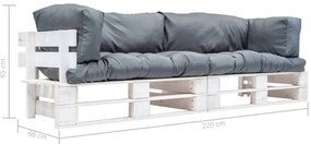 Sofás de paletes p/ jardim 2 pcs almofadões cinzentos pinho