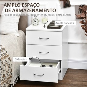 Mesa de Cabeceira Moderna Mesa de Cabeceira com 3 Gavetas e Puxadores de Alumínio para Dormitório 40x35x58 cm Branco