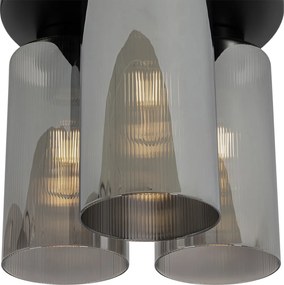 Candeeiro de tecto Art Deco preto com vidro fumê 3 luzes - Laura