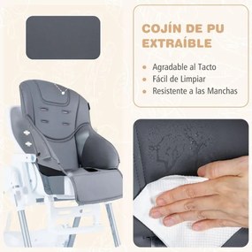 Cadeira alta dobrável para bebés portátil dobrável para bebés e crianças com altura ajustável Encosto reclinável Apoio para os pés Arnês cinzento escu