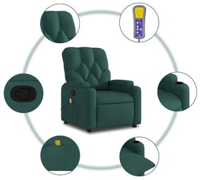 Poltrona de massagens reclinável tecido verde-escuro
