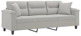 Sofá 3 lugares c/ almofadas 180 cm microfibra cinzento-claro