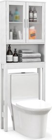 Armario para casa de banho sobre a sanita com prateleiras ajustáveis 58 x 19 x 170 cm Portas de vidro fosco Branco
