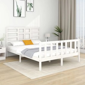 vidaXL Estrutura de cama casal 135x190 cm madeira maciça branco
