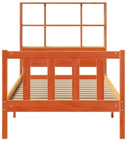 Cama com estante sem colchão 90x190cm pinho maciço castanho-mel