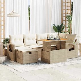 vidaXL 8 pcs conjunto sofás jardim com almofadões vime PE/acácia bege