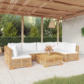7 pcs conjunto lounge jardim c/ almofadões madeira teca maciça