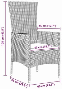 Conjunto de Jantar para Jardim com almofada 7 pcs Bege Preto