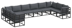 vidaXL Conjunto de Sofá de Jardim com almofada 10 pcs Preto Alumínio