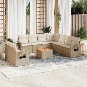 vidaXL 10 pcs conjunto de sofás p/ jardim com almofadões vime PE bege