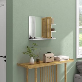 Espelho de parede para casa de banho 45 x 15 x 58,5 cm com 3 prateleiras laterais e 1 prateleira inferior em bambu e branco