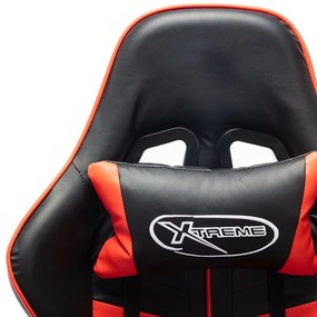 Cadeira gaming c/ apoio de pés couro artificial preto/vermelho