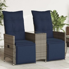 vidaXL Sofá de jardim reclinável de 2 lugares com Mesa em vime sintético cinza